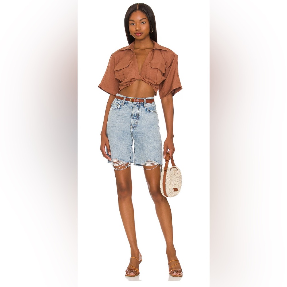 LOVERS & FRIENDS Devin Long Denim 90’s Cut Off Shorts In Paloma Size 24 New
